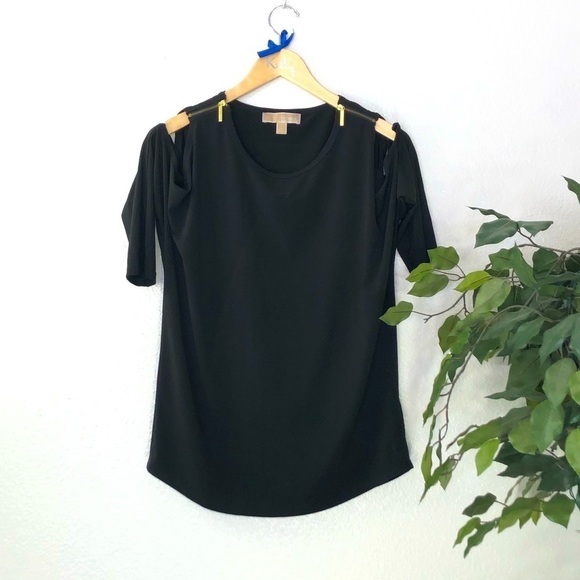 Michael Kors Black Cold Shoulder Top - Picture 1 of 5